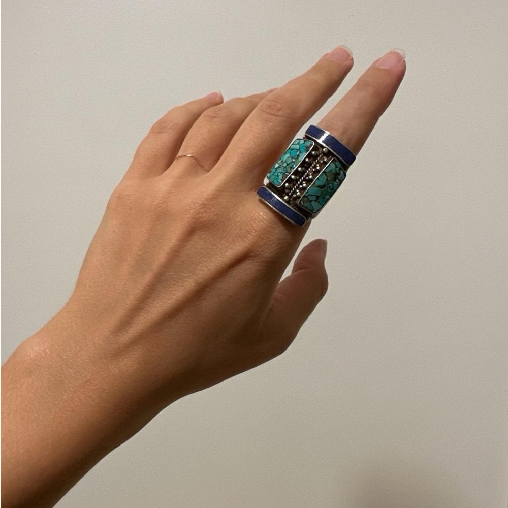 Vintage turquoise lapis red turquoise ring